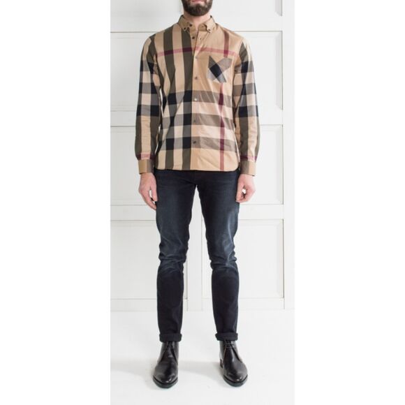 Burberry Thornaby Luxury Cotton House Checked Shirt Camel Size L - Picture 1 of 5